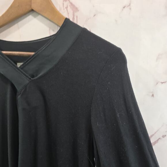 J Jill Shirt Womens Medium Black Tee T V Neck Quarter Sleeve Silk Trim Accent - Picture 10 of 11